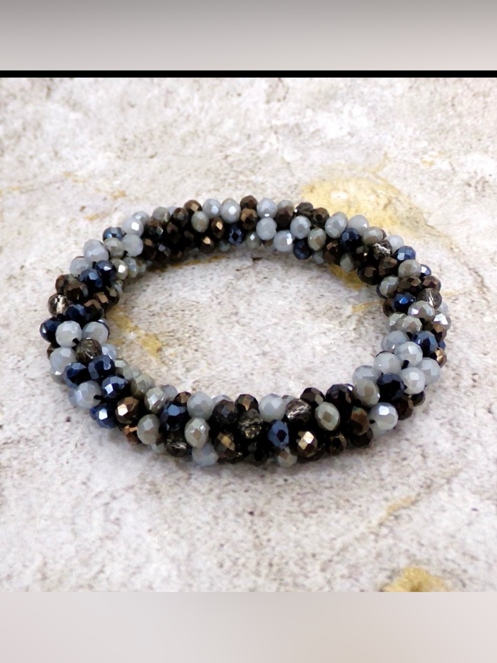 Black Gray Glass Bead Stretch Bracelet Sparkling Rope Style Design Jewelry New
